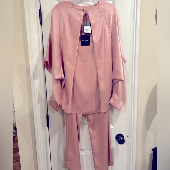NWT St John Liquid Satin blouse in Rosa (ivory are just to exhibit the style!)